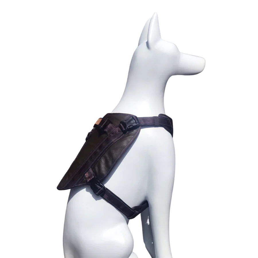 MASKY Donatello Leather Harness – Military Green & Brown with Blue Stitching – هارنس ماسكي دوناتيلو الجلدي باللون الأخضر العسكري وتفاصيل بنية مع درزات زرقاء